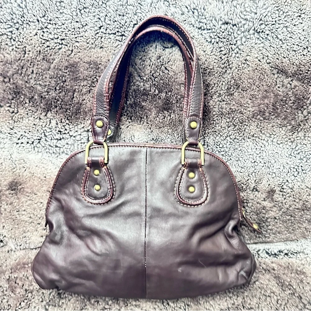 Vintage Via Spiga Hobo Brown Soft Leather Double Handle Tote Shoulder Bag Zipper